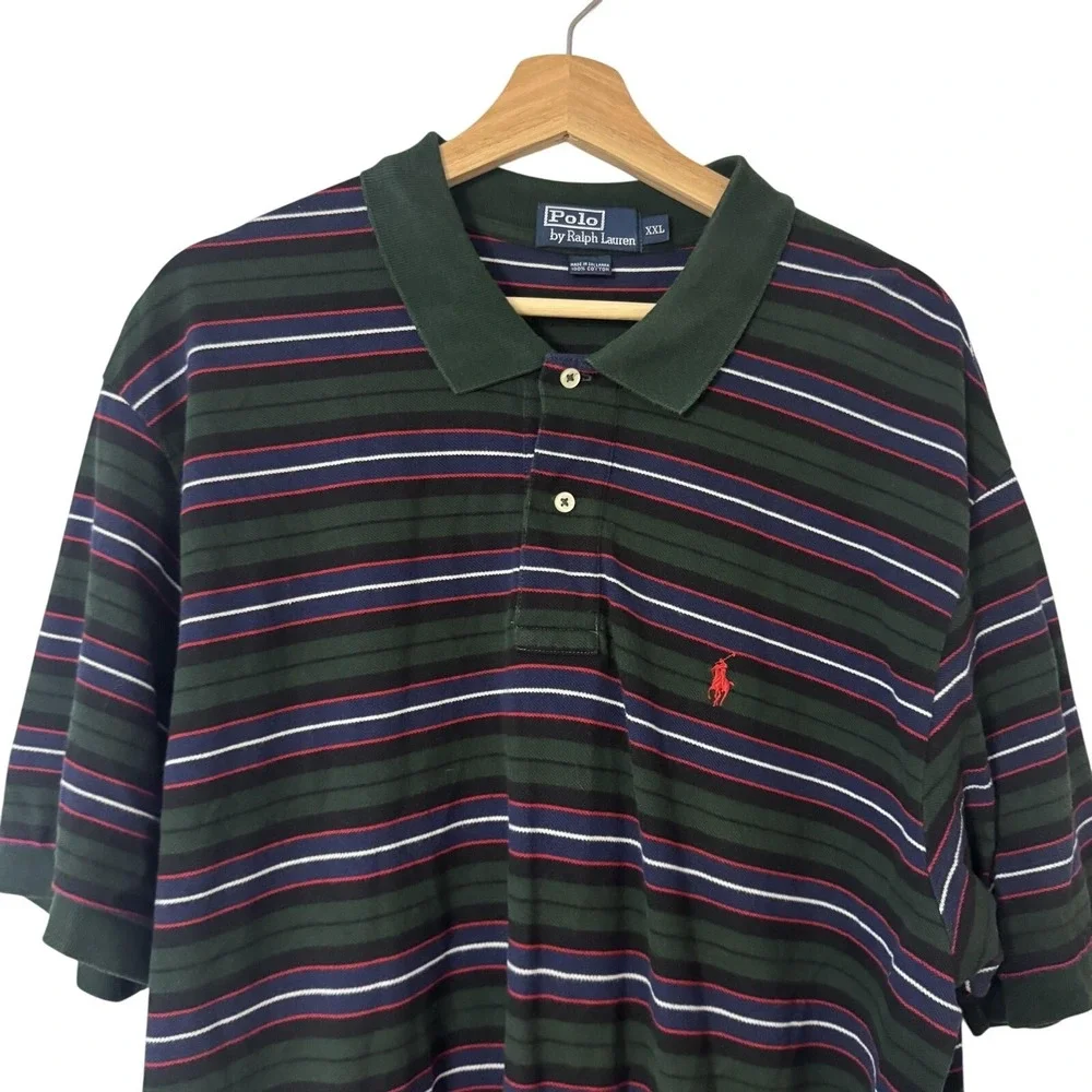 Polo Ralph Lauren Polo Shirt Mens 2XL Green Striped Short Sleeve Pony Logo